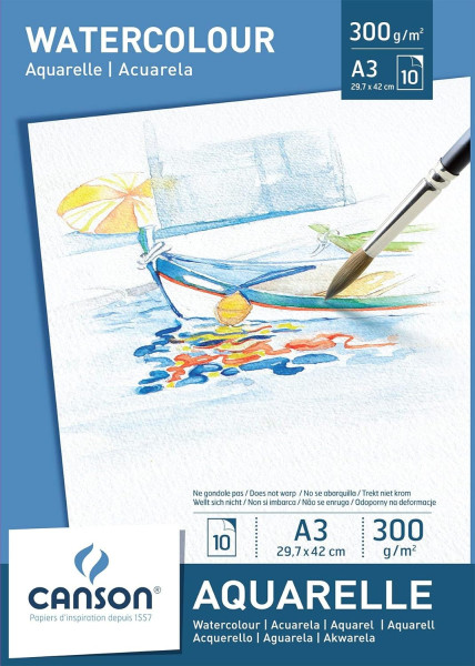 Aquarellpapier A3, 300 g/m², 10 Blatt, weiß